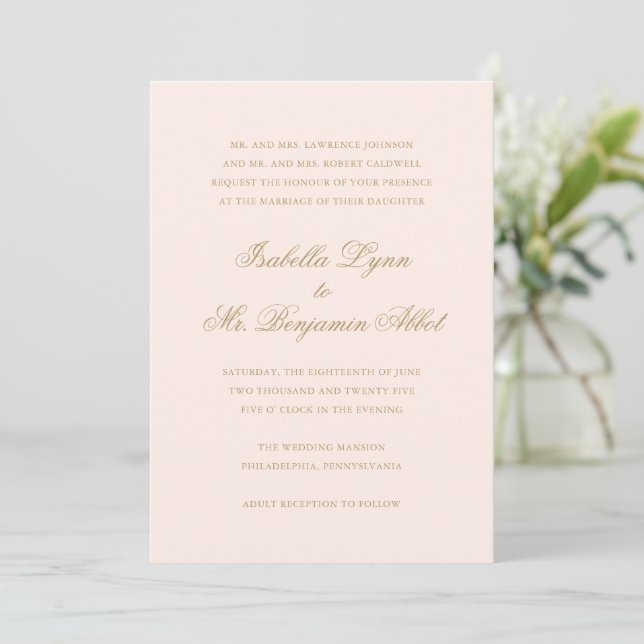 Invitation Mariage traditionnel rose vif Formal élégant (Debout devant)