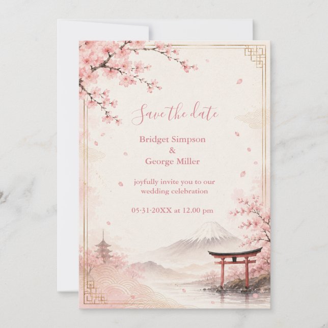 Invitation Mariage traditionnel Sakura Mont fuji Élégance (Devant)