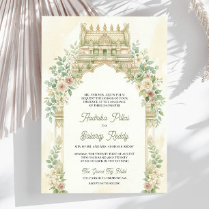 Invitation Mariage traditionnel sud-indien sous une arche de