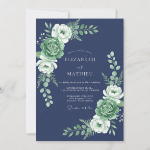 Invitation Mariage Tranquille Bleu Marine dans la Nature