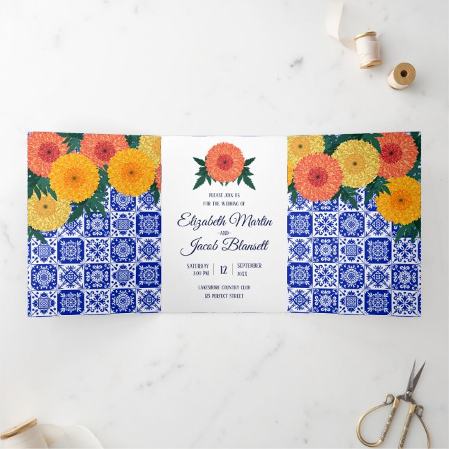 Invitation Mariage Tri-Fold en Carrelage mexicain (Intérieur)