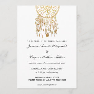 Invitation Mariage tribal de feuille d'or de Faux de Boho