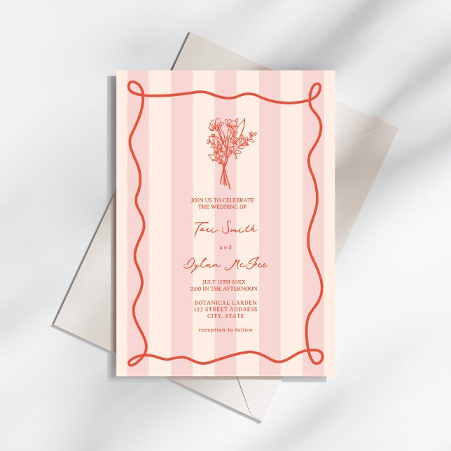 Invitation Mariage Tropical à bande rose bouquet (Créateur téléchargé)