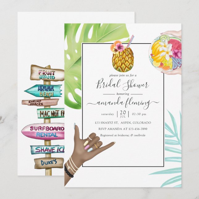 Invitation Mariage tropical à Hawaï Aloha (Devant / Derrière)