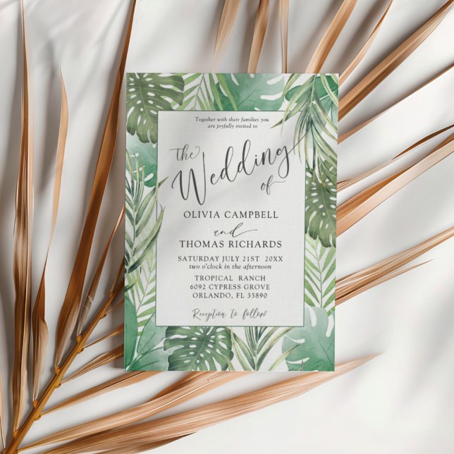 Invitation Mariage Tropical à l'aquarelle aux palmiers (Créateur téléchargé)
