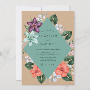 Invitation Mariage tropical à l'hibiscus et à l'eucalyptus sa