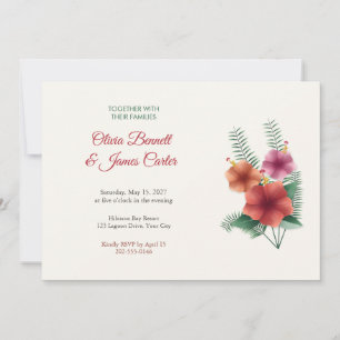 Invitation Mariage Tropical à l'Hibiscus et aux Palmiers Pein