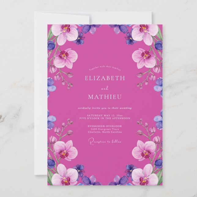 Invitation Mariage Tropical à l'Orchidée Magenta (Devant)