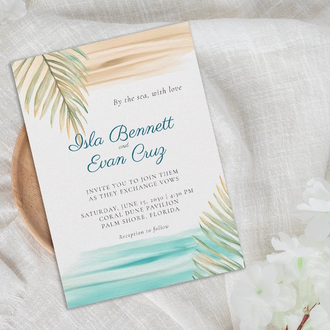 Invitation Mariage Tropical à Palm Beach avec Aquarelle Vert  (Créateur téléchargé)