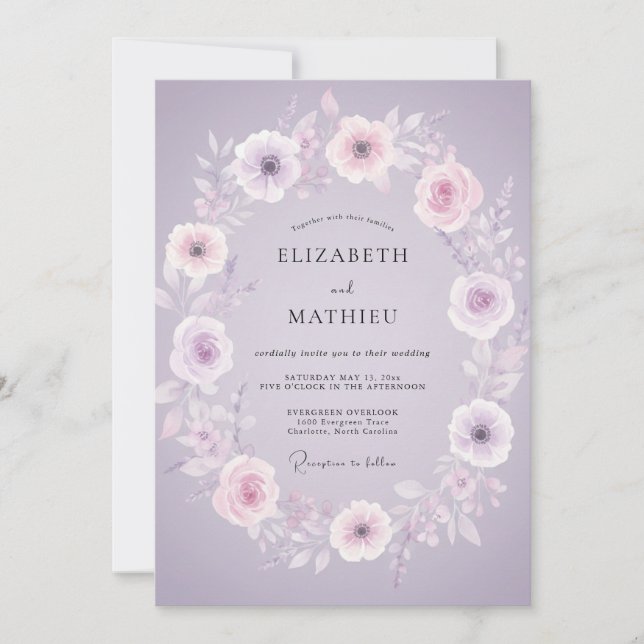 Invitation Mariage Tropical Améthyste Pivoine (Devant)