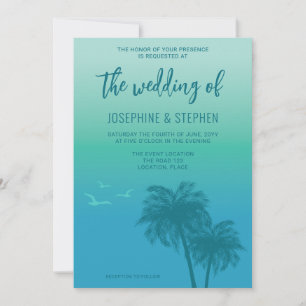 Invitation Mariage Tropical Aqua Bleu Avec Palmiers Teal