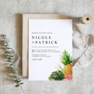 Invitation Mariage Tropical Aquarelle Ananas et Hibiscus