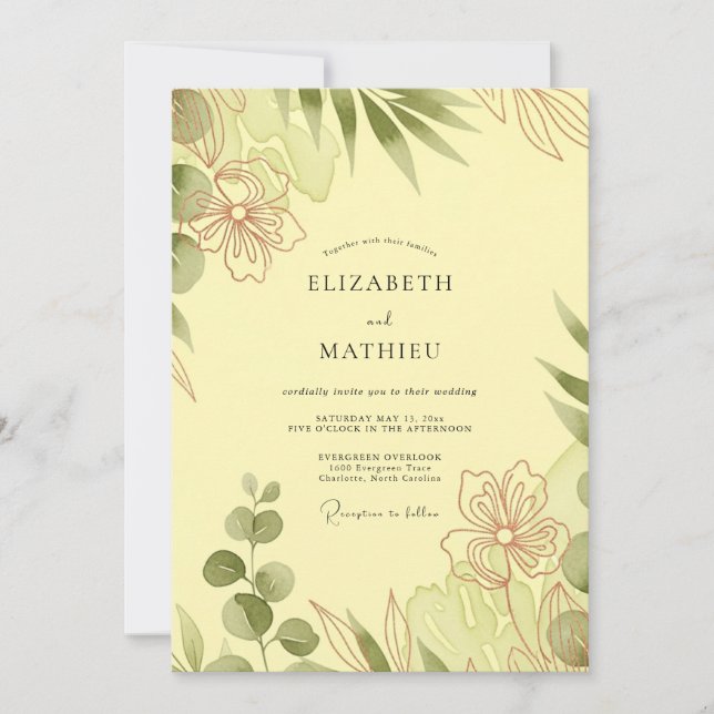 Invitation Mariage Tropical Atmosphérique Jaune Beurre (Devant)