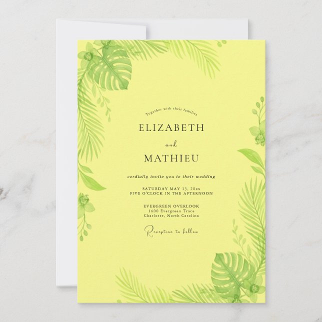 Invitation Mariage tropical au citron Monstera Eucalyptus (Devant)