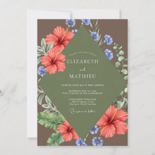 Invitation Mariage Tropical au Corail et à l'Eucalyptus Attén