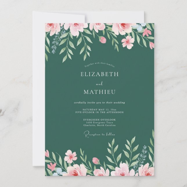 Invitation Mariage Tropical aux Feuilles de Teck Sombre (Devant)