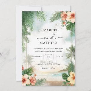 Invitation Mariage Tropical avec Palmiers Fleuris