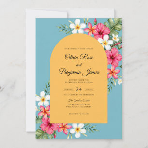 Invitation Mariage Tropical Azur Magenta Eucalyptus