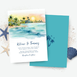 Invitation Mariage Tropical Beach Sunset & Palm Tree