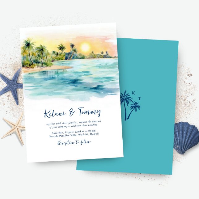 Invitation Mariage Tropical Beach Sunset & Palm Tree (Créateur téléchargé)