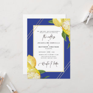 Invitation Mariage Tropical Bleu & Aquarelle Citron