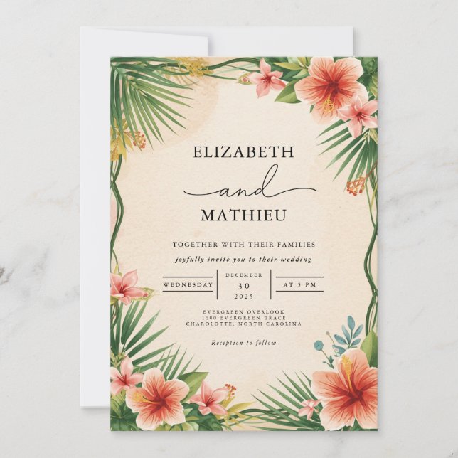 Invitation Mariage Tropical Bloom Frame (Devant)