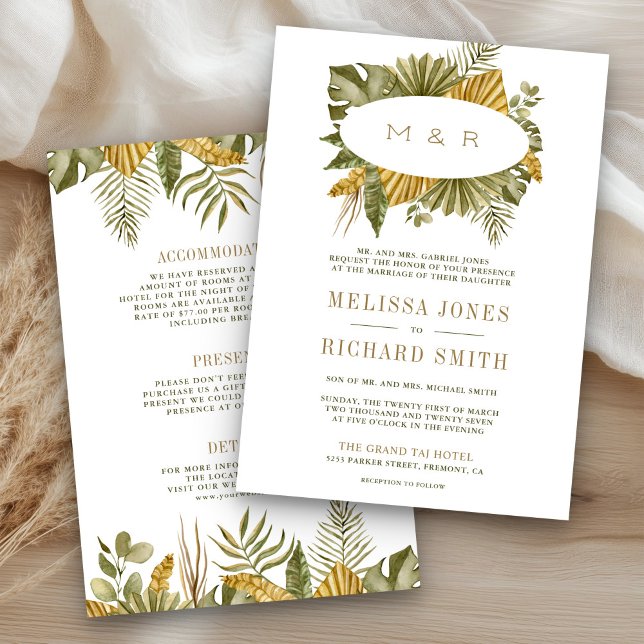 Invitation Mariage Tropical Bohème Feuilles de Palmier Séchée (Créateur téléchargé)