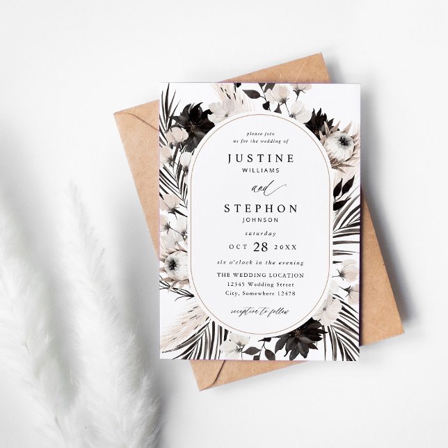 Invitation Mariage tropical Boho noir et blanc (Créateur téléchargé)