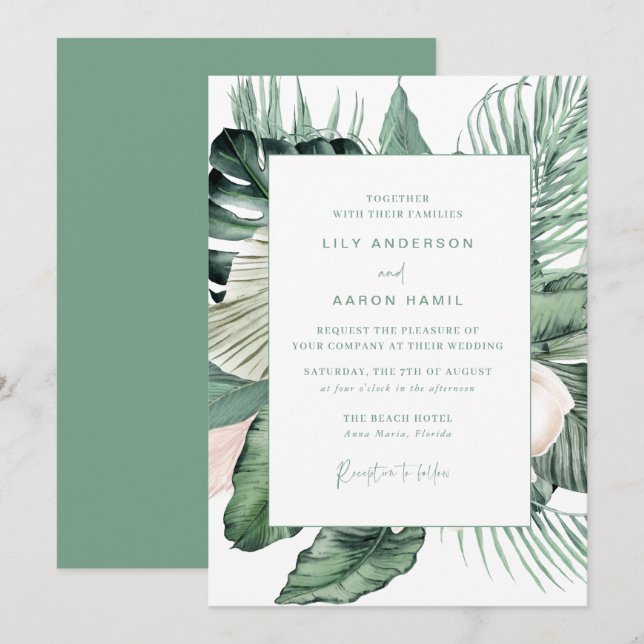 Invitation Mariage tropical botanique (Devant / Derrière)