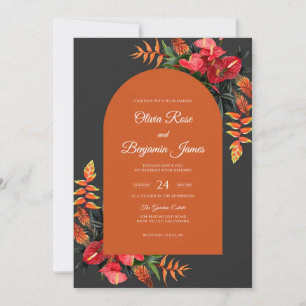 Invitation Mariage Tropical Charbon Orange Sage