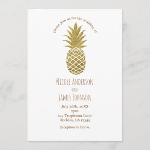 Invitation Mariage Tropical Chic Moderne Blanc Ananas Doré