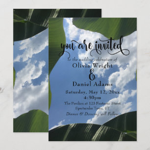 Invitation Mariage Tropical Ciel Cadre par une Feuille de Ban