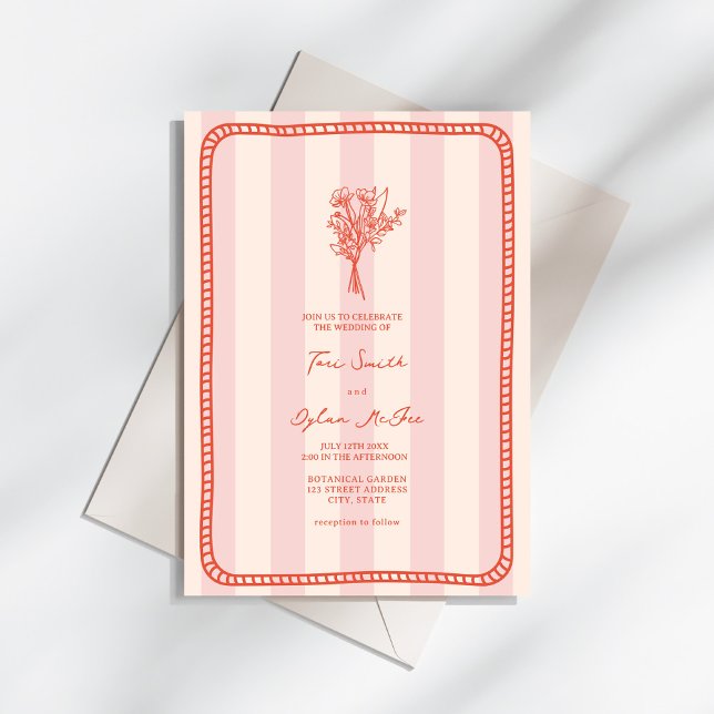 Invitation Mariage Tropical de bordure de bouquet rose (Créateur téléchargé)
