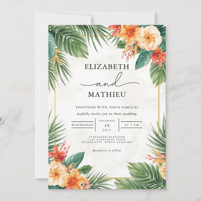 Invitation Mariage tropical de l'Arc Floral verdoyant (Devant)