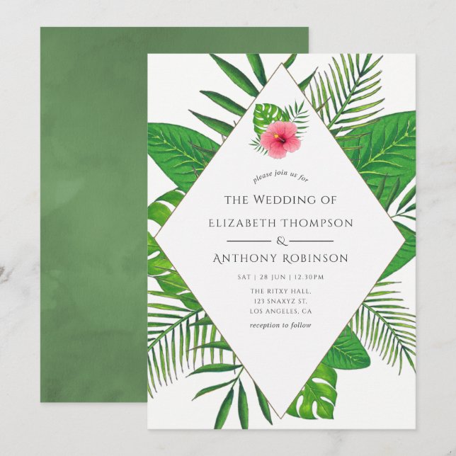 Invitation Mariage tropical de plage à l'aquarelle (Devant / Derrière)
