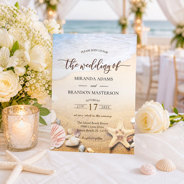 Invitation Mariage Tropical de Plage à l'Étoile de Mer Élégan (Créateur téléchargé)