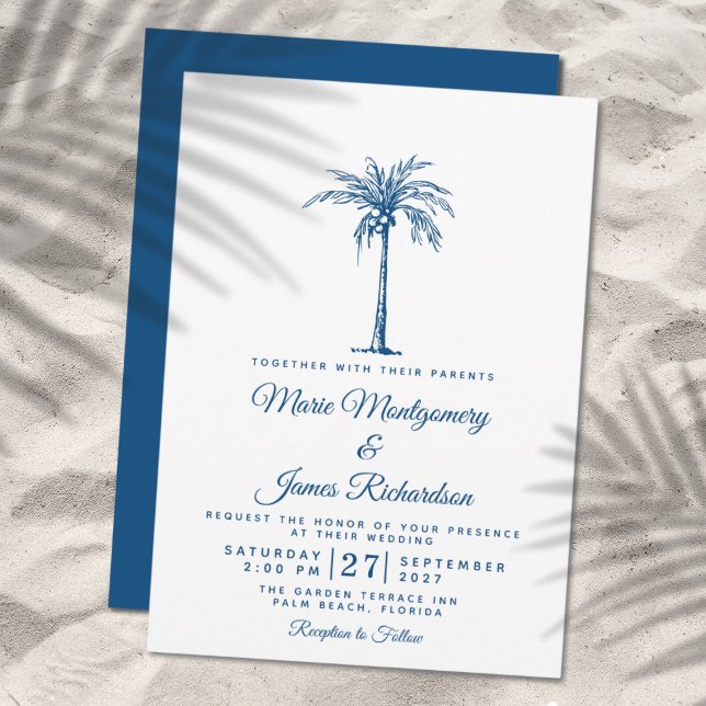 Invitation Mariage Tropical de Plage au Palmier Bleu Moderne (Créateur téléchargé)
