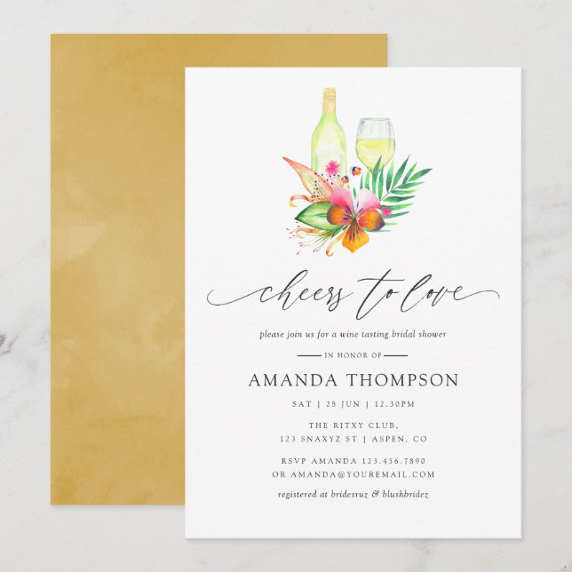 Invitation Mariage tropical de plage avec dégustation de vin (Devant / Derrière)