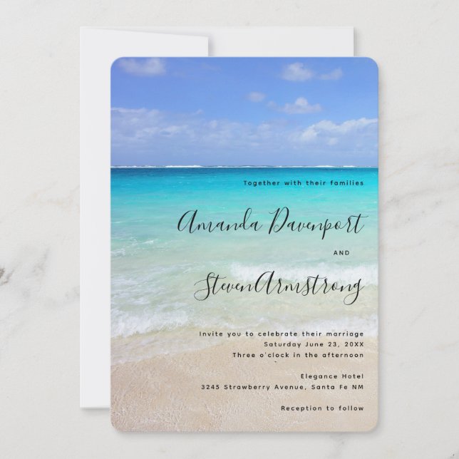 Invitation Mariage Tropical de Plage Bleu Azur des Caraïbes (Devant)