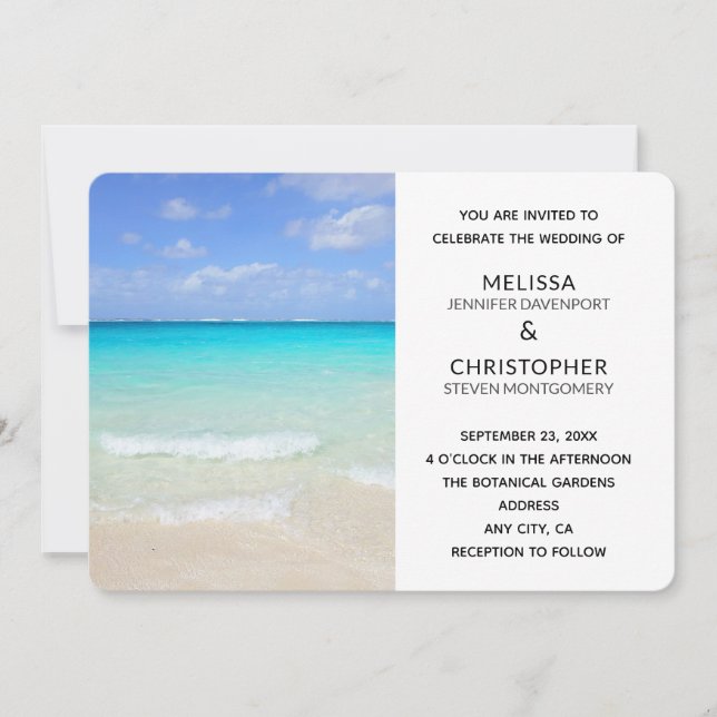 Invitation Mariage Tropical de Plage Bleu Azur des Caraïbes (Devant)