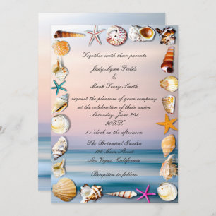 Invitation Mariage Tropical De Plage De Sable Et De Coquillag