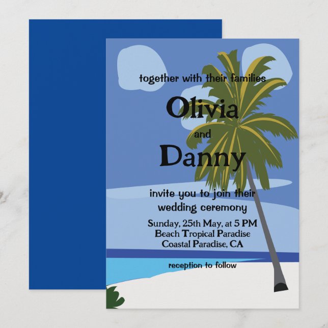 Invitation Mariage tropical de plage d'été sous les palmiers (Devant / Derrière)