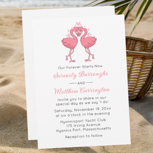 Invitation Mariage tropical de plage hawaïen Flamant rose (Créateur téléchargé)