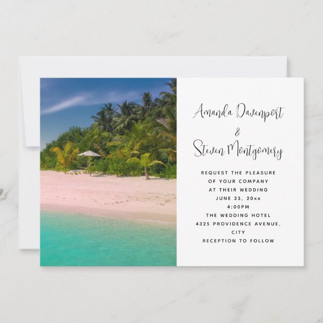 Invitation Mariage Tropical de Plage sur l'Océan Aigue-Marine (Devant)