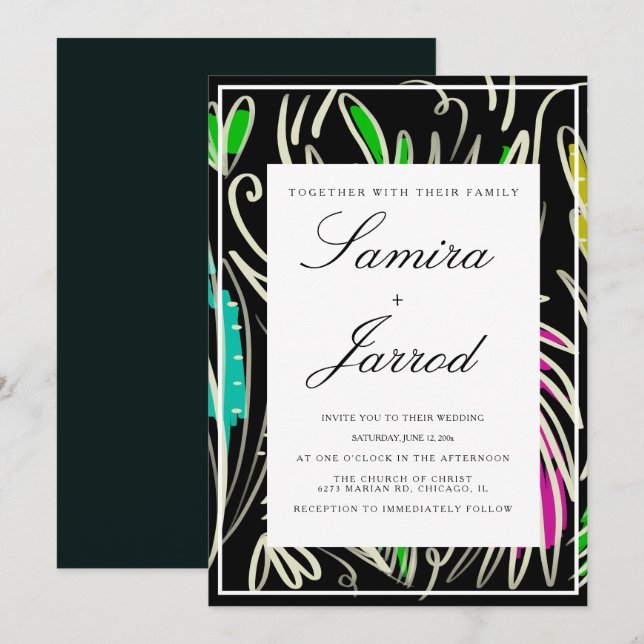 Invitation Mariage Tropical Dessiné à la Main de Verdure Bota (Devant / Derrière)