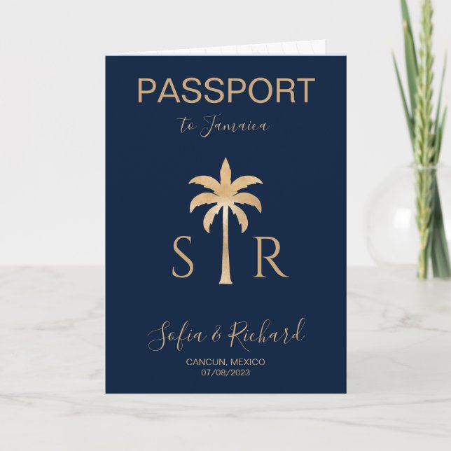 Invitation Mariage tropical Destination Passeport Palm JAMAIC (Devant)