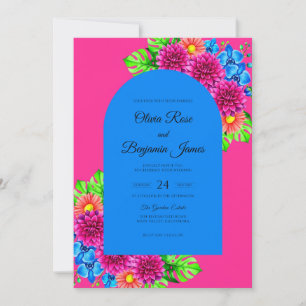 Invitation Mariage Tropical Électrique Eucalyptus Magenta