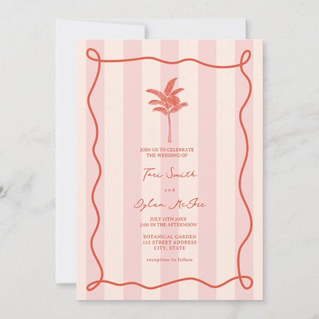 Invitation Mariage Tropical En Grille Rose De Palmier (Devant)