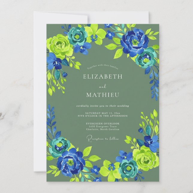 Invitation Mariage Tropical Énergique Vert Sauge (Devant)