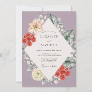 Invitation Mariage Tropical Eucalyptus Corail Mauve